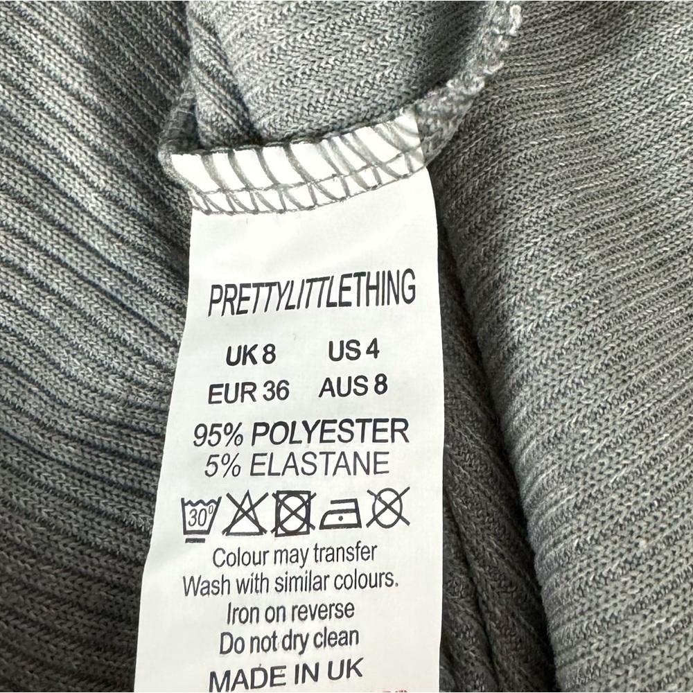 Pretty Little Thing Midi Dress One Shoulder Solid Gray Ribbed Tank Fitted Slit - Picture 8 of 8